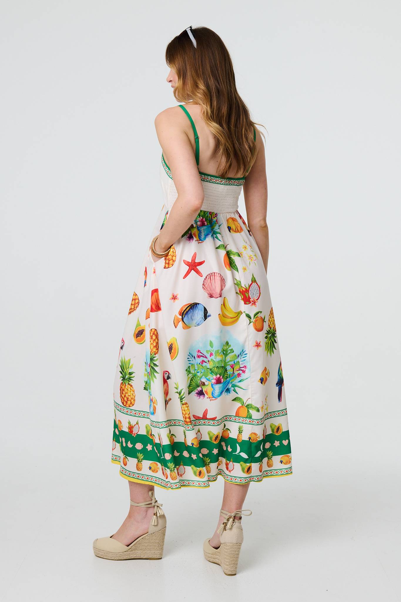 Tropical Print Cami Strap Midi Dress in MULTI GREEN[PK-8]