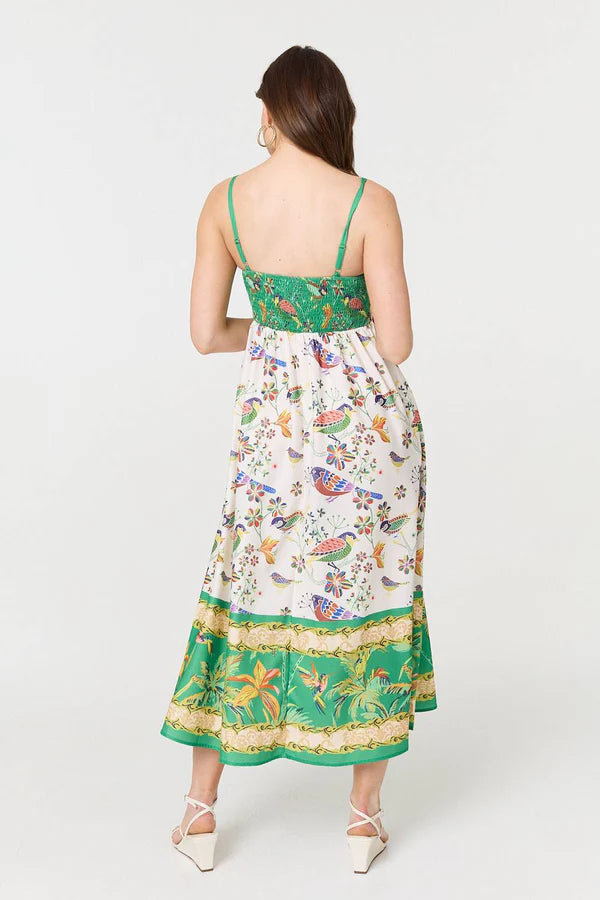 Printed A-Line Sleeveless Midi Dress in MULTI GREEN [PK-8]