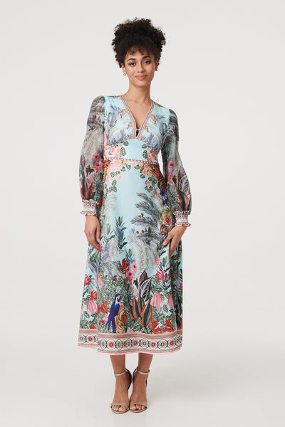 LONG SLEEVE FLORAL PRINT DRESS [PK-8]