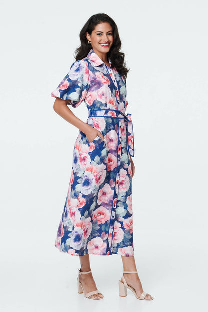 FLORAL 1/2 PUFF SLEEVE DRESS [PK-8]