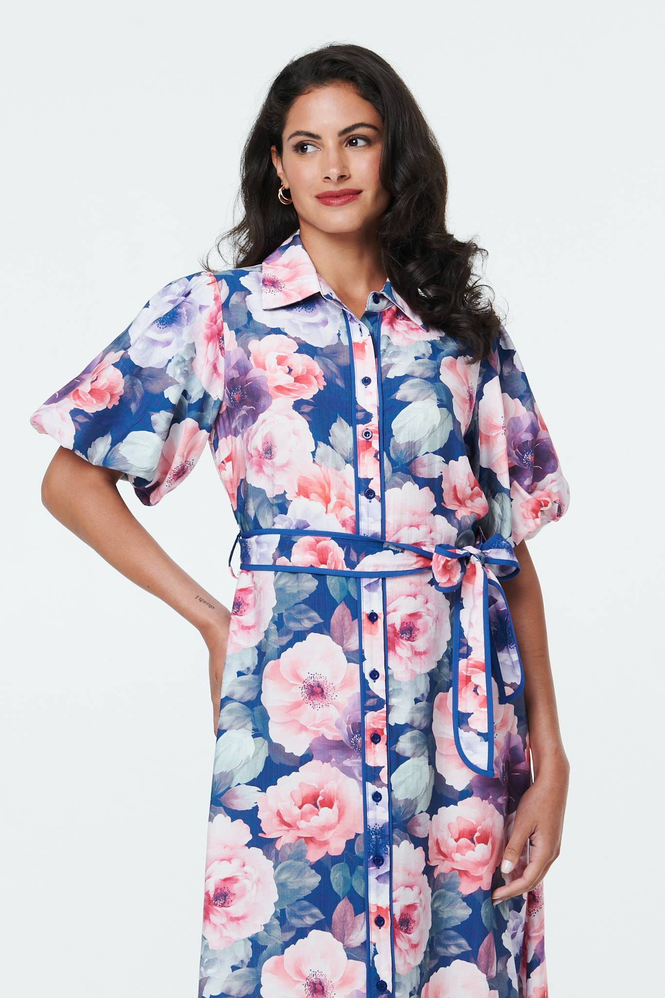 FLORAL 1/2 PUFF SLEEVE DRESS [PK-8]