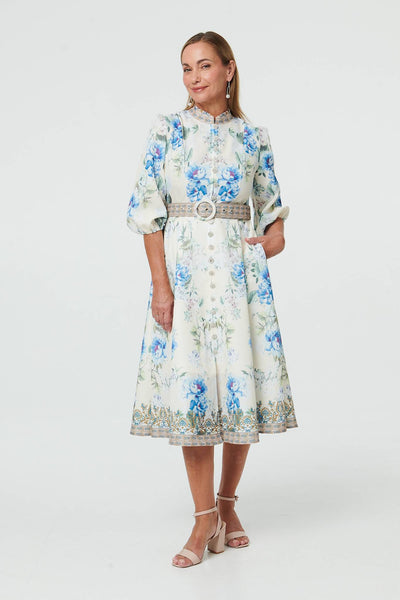 FLORAL BELT WAIST MIDI DRESS [PK-8]