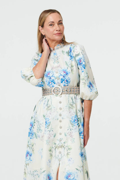 FLORAL BELT WAIST MIDI DRESS [PK-8]