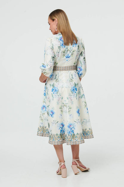 FLORAL BELT WAIST MIDI DRESS [PK-8]