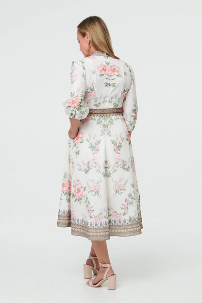 FLORAL BELT WAIST MIDI DRESS [PK-8]