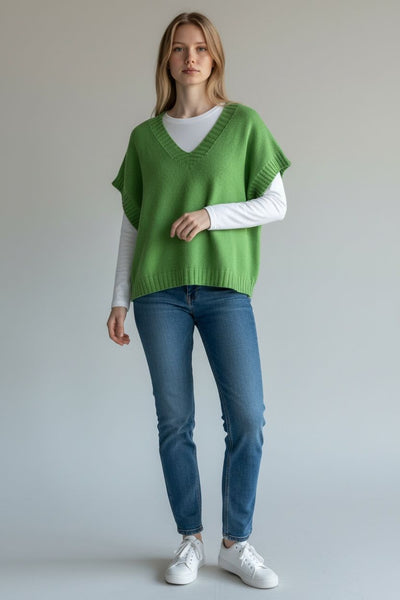 RIBBED EDGED V-NECK CAPE SLEEVE JUMPER