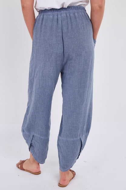 WASHED LINEN FRONT POCKET BARREL LEG TROUSER