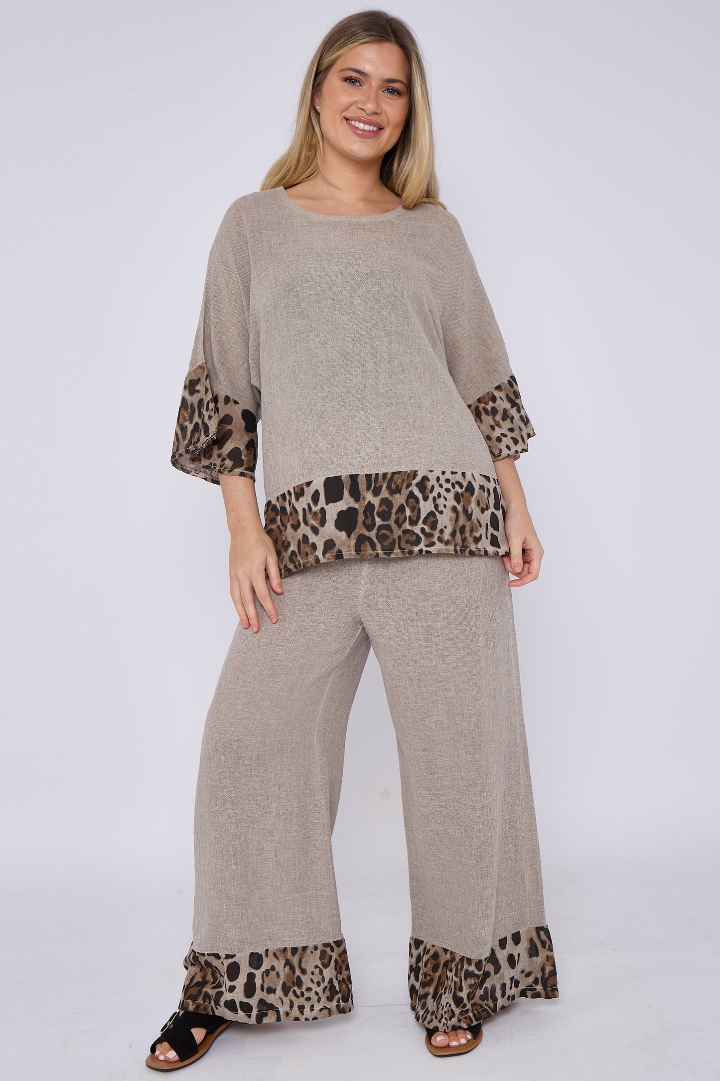 WASHED LINEN LEOPARD PRINT TOP