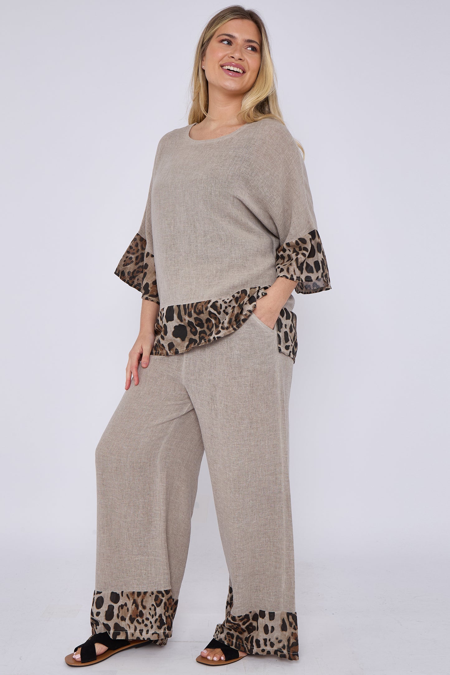 WASHED LINEN LEOPARD PRINT TOP
