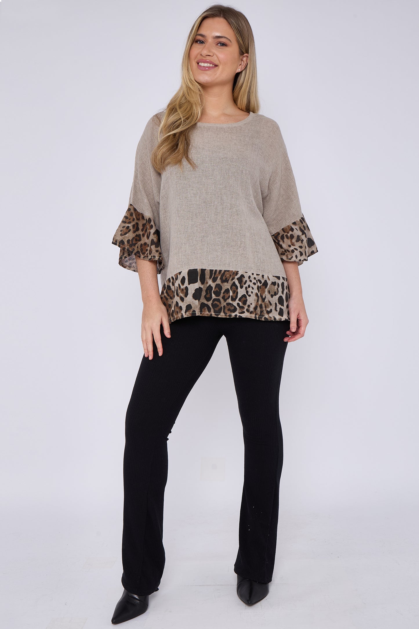 WASHED LINEN LEOPARD PRINT TOP