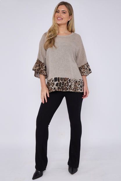 WASHED LINEN LEOPARD PRINT TOP
