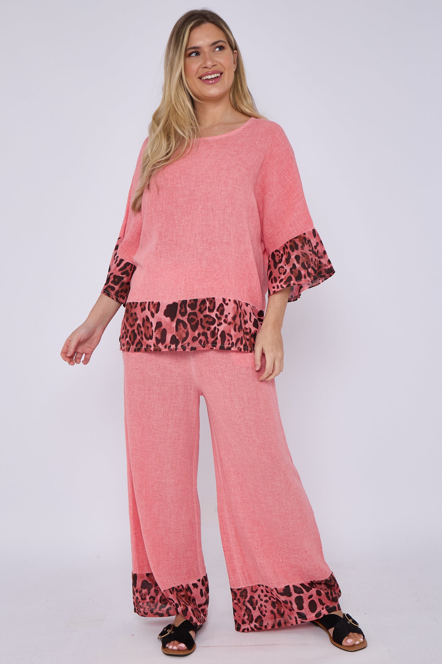 WASHED LINEN LEOPARD PRINT TOP