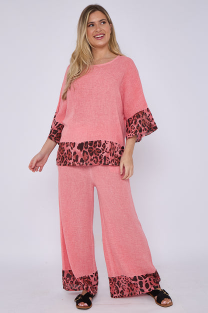 WASHED LINEN LEOPARD PRINT TOP
