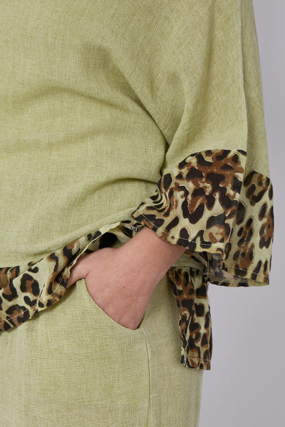 WASHED LINEN LEOPARD PRINT TOP