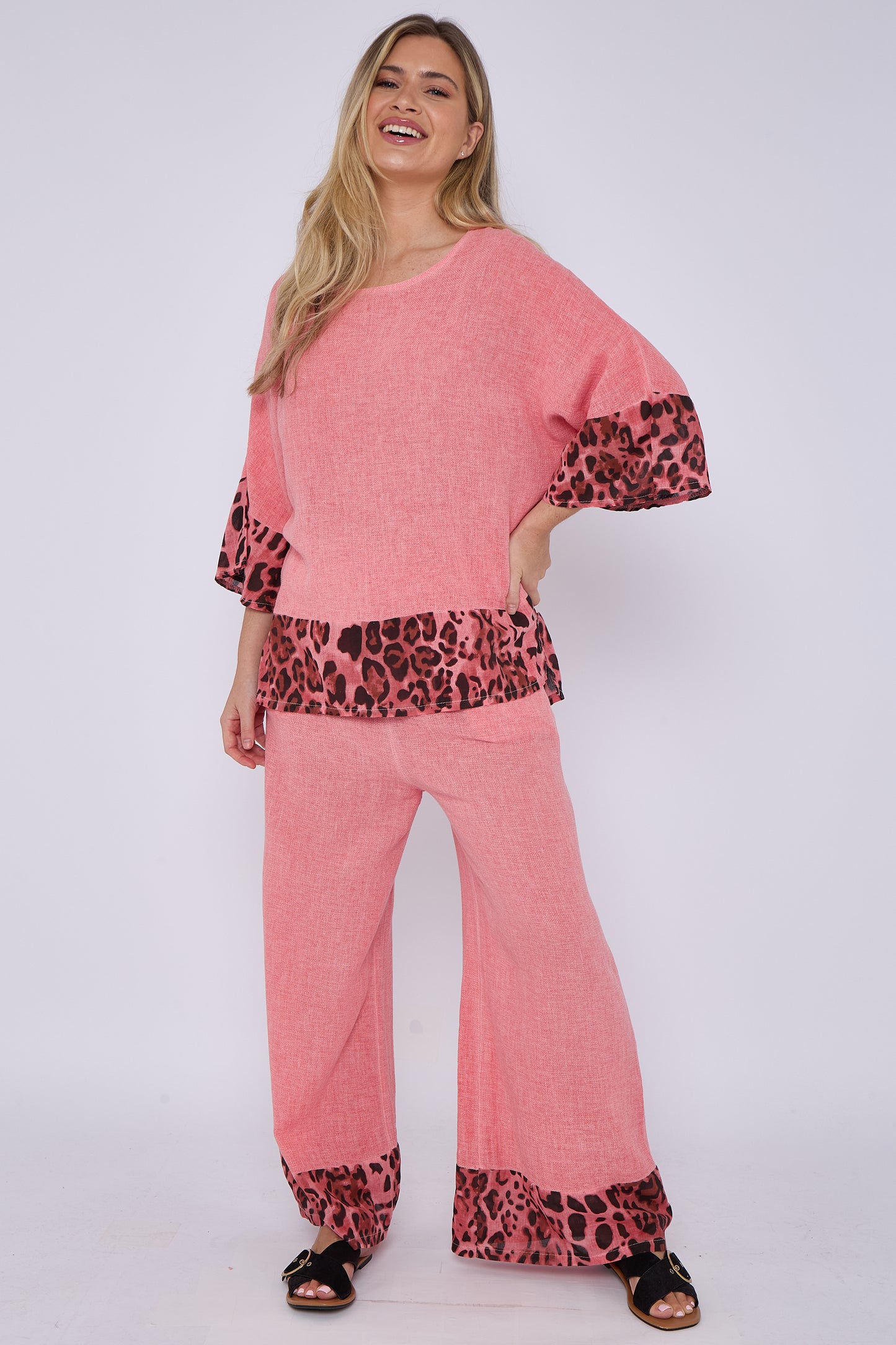 WASHED LINEN LEOPARD PRINT TOP