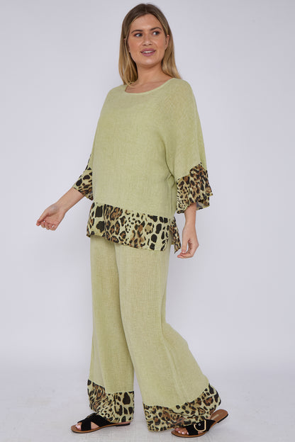 WASHED LINEN LEOPARD PRINT TOP