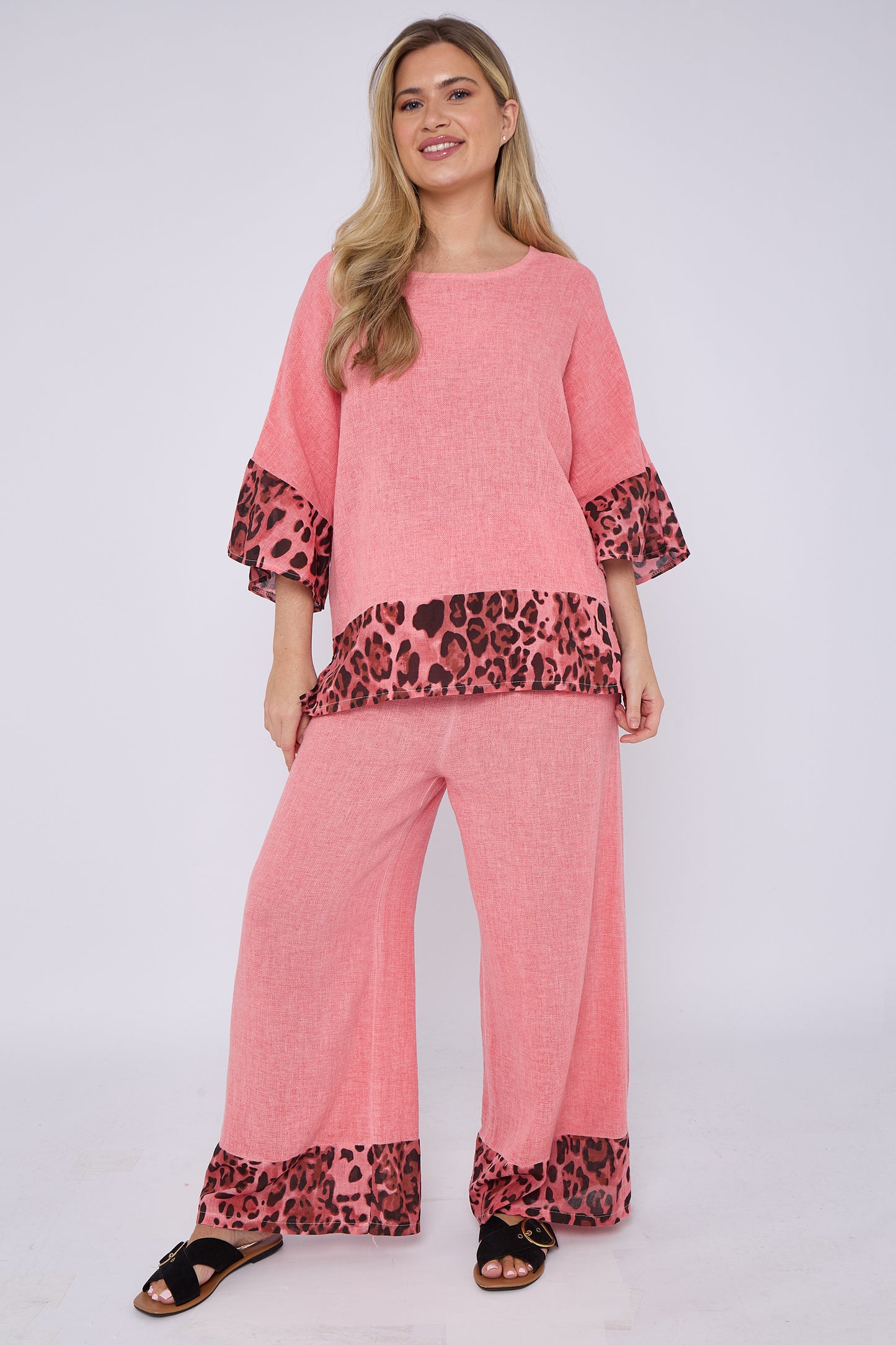 WASHED LINEN LEOPARD PRINT TOP