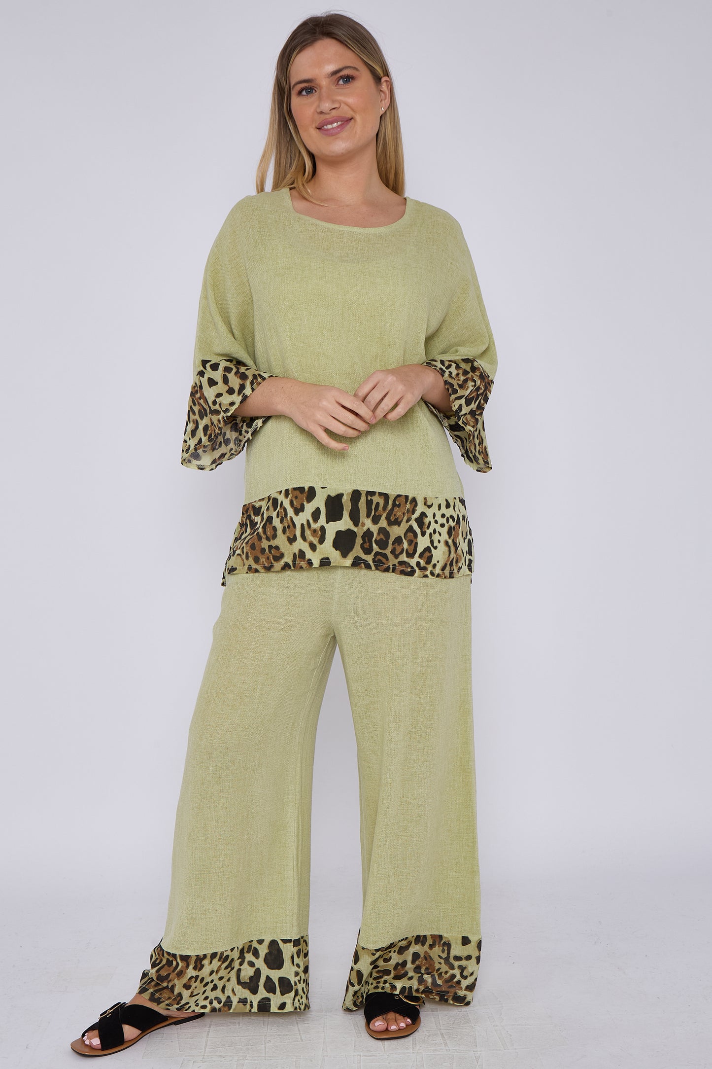 WASHED LINEN LEOPARD PRINT TOP