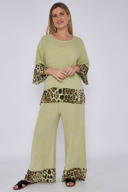 WASHED LINEN LEOPARD PRINT TOP