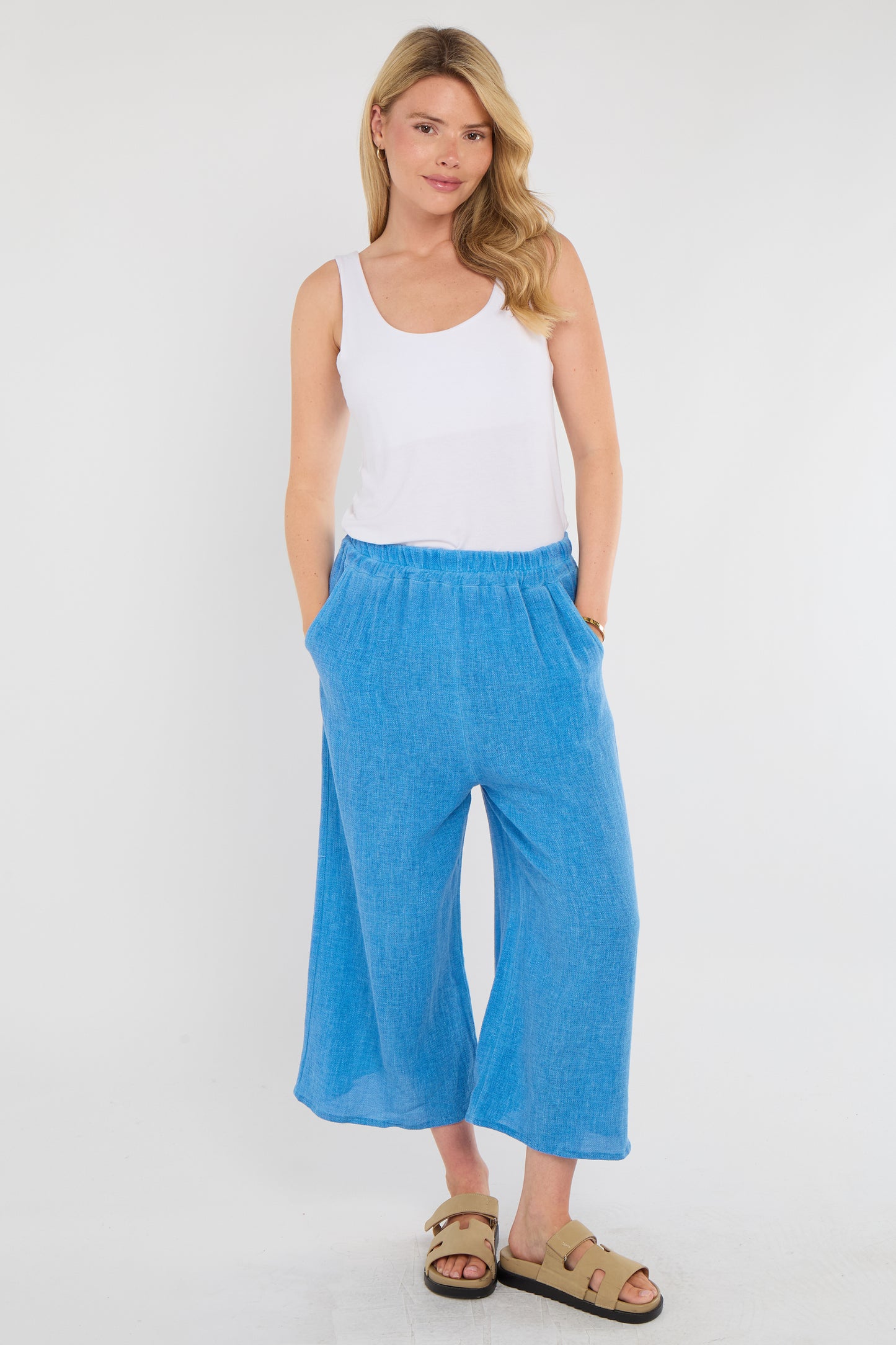 WASHED LINEN  POCKET CROP TROUSERS