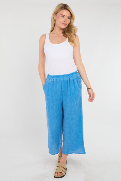 WASHED LINEN CROP TROUSERS