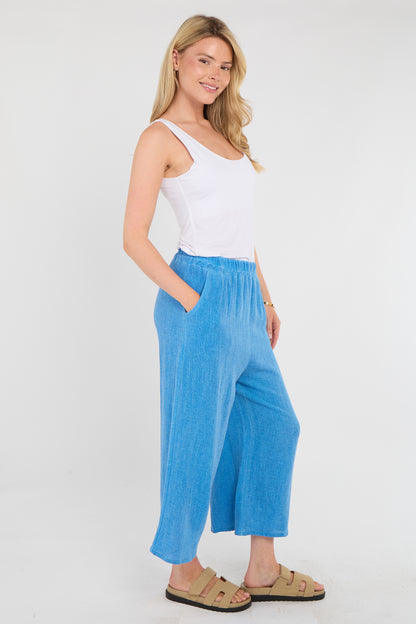 WASHED LINEN CROP TROUSERS