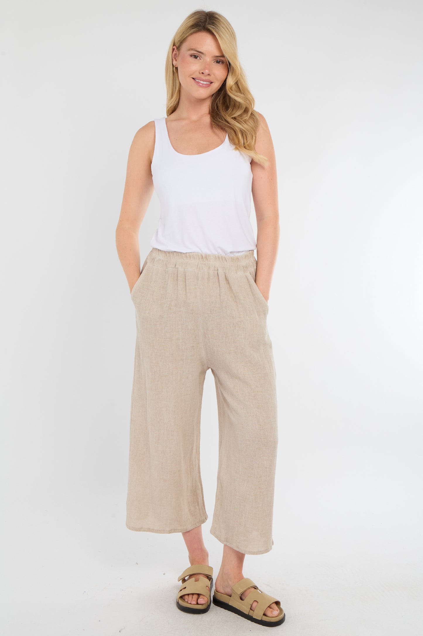 WASHED LINEN  POCKET CROP TROUSERS