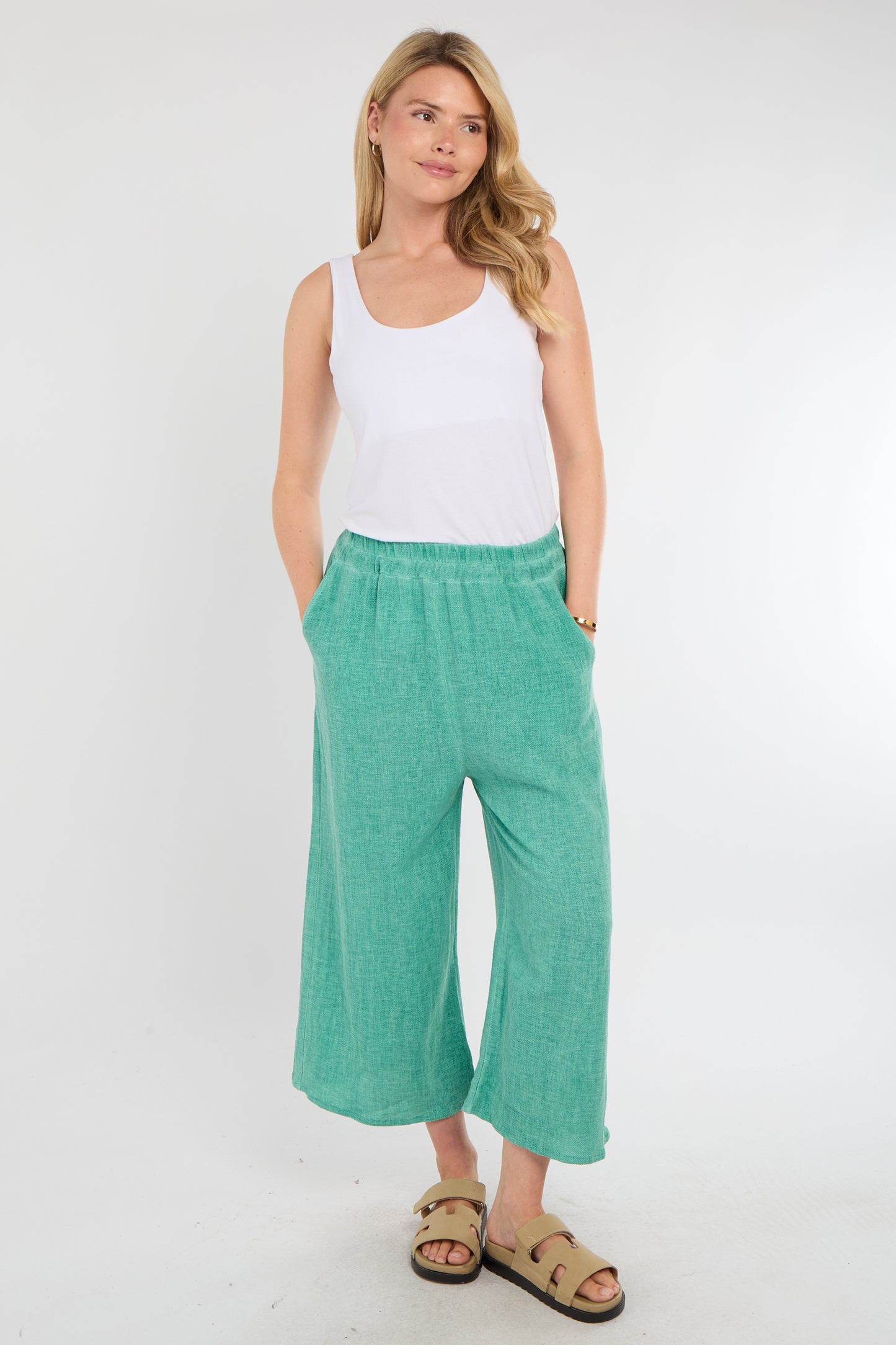WASHED LINEN  POCKET CROP TROUSERS