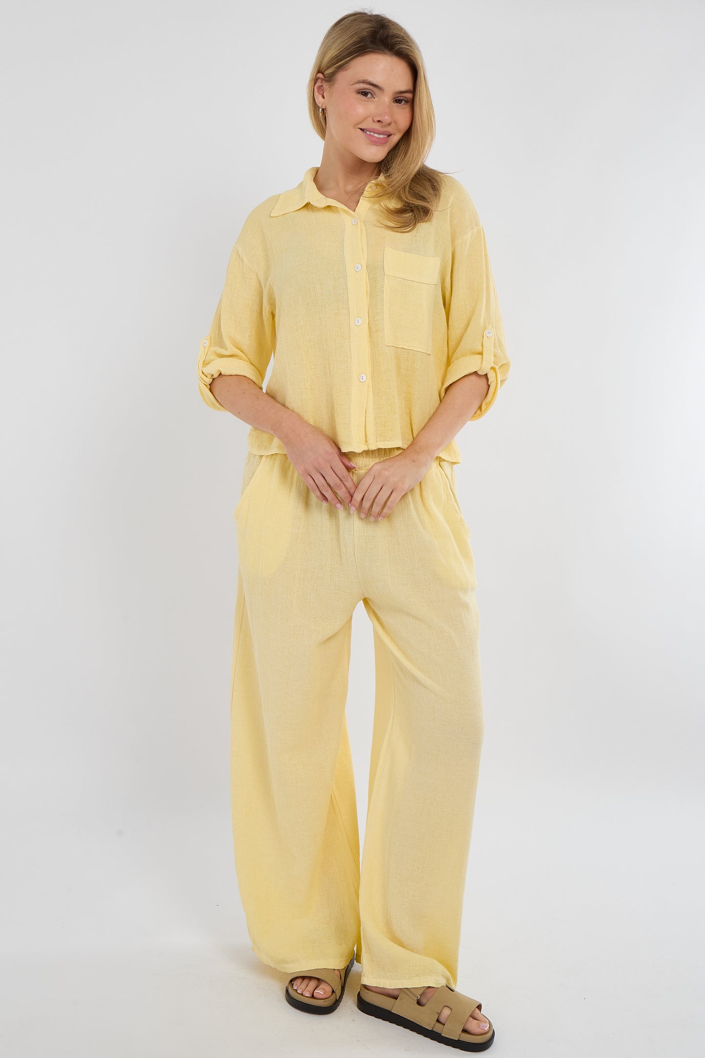 WASHED LINEN ONE POCKET CROPPED SHIRT