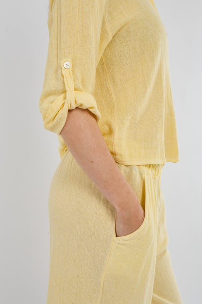 WASHED LINEN ONE POCKET CROPPED SHIRT