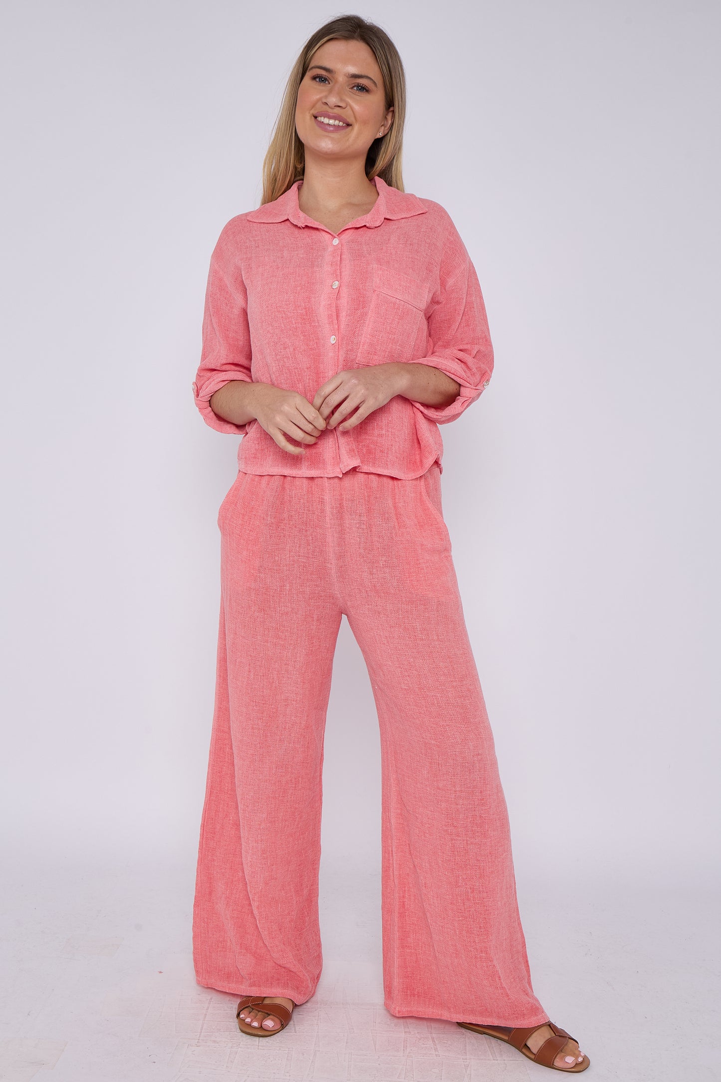 WASHED LINEN ONE POCKET CROPPED SHIRT