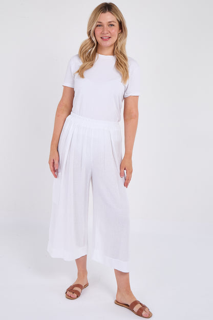 WASHED LINEN  WIDE LEG CROP TROUSERS