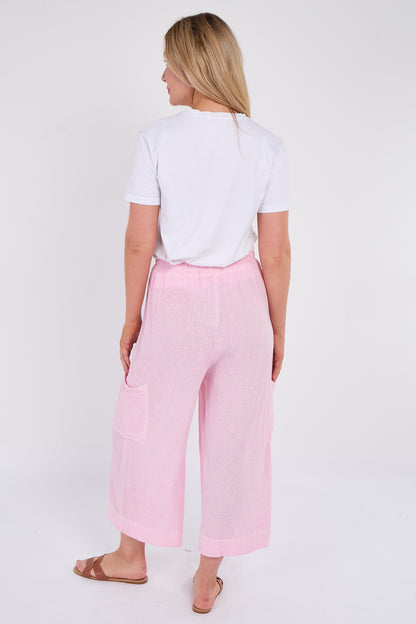 WASHED LINEN  WIDE LEG CROP TROUSERS