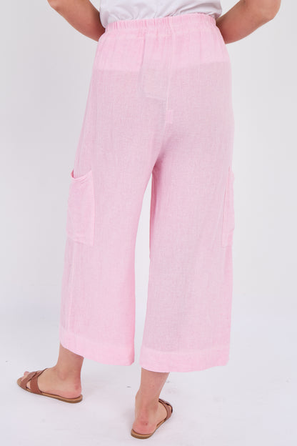 WASHED LINEN  WIDE LEG CROP TROUSERS