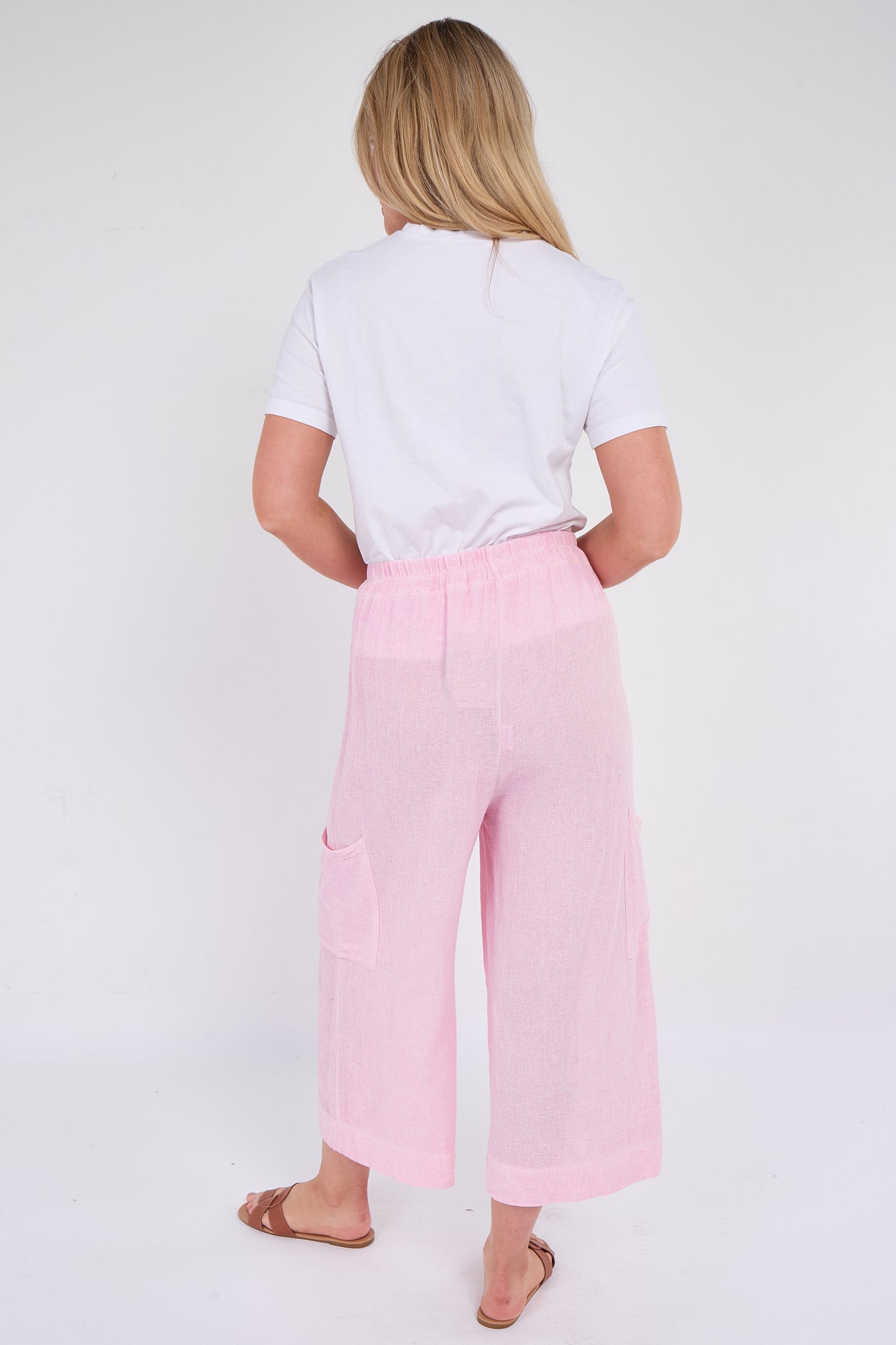 WASHED LINEN  WIDE LEG CROP TROUSERS
