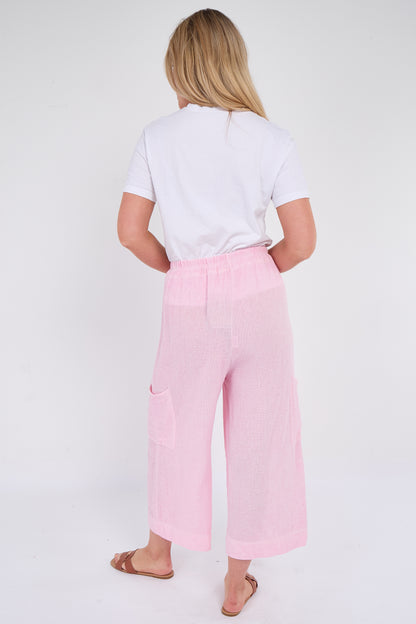 WASHED LINEN  WIDE LEG CROP TROUSERS