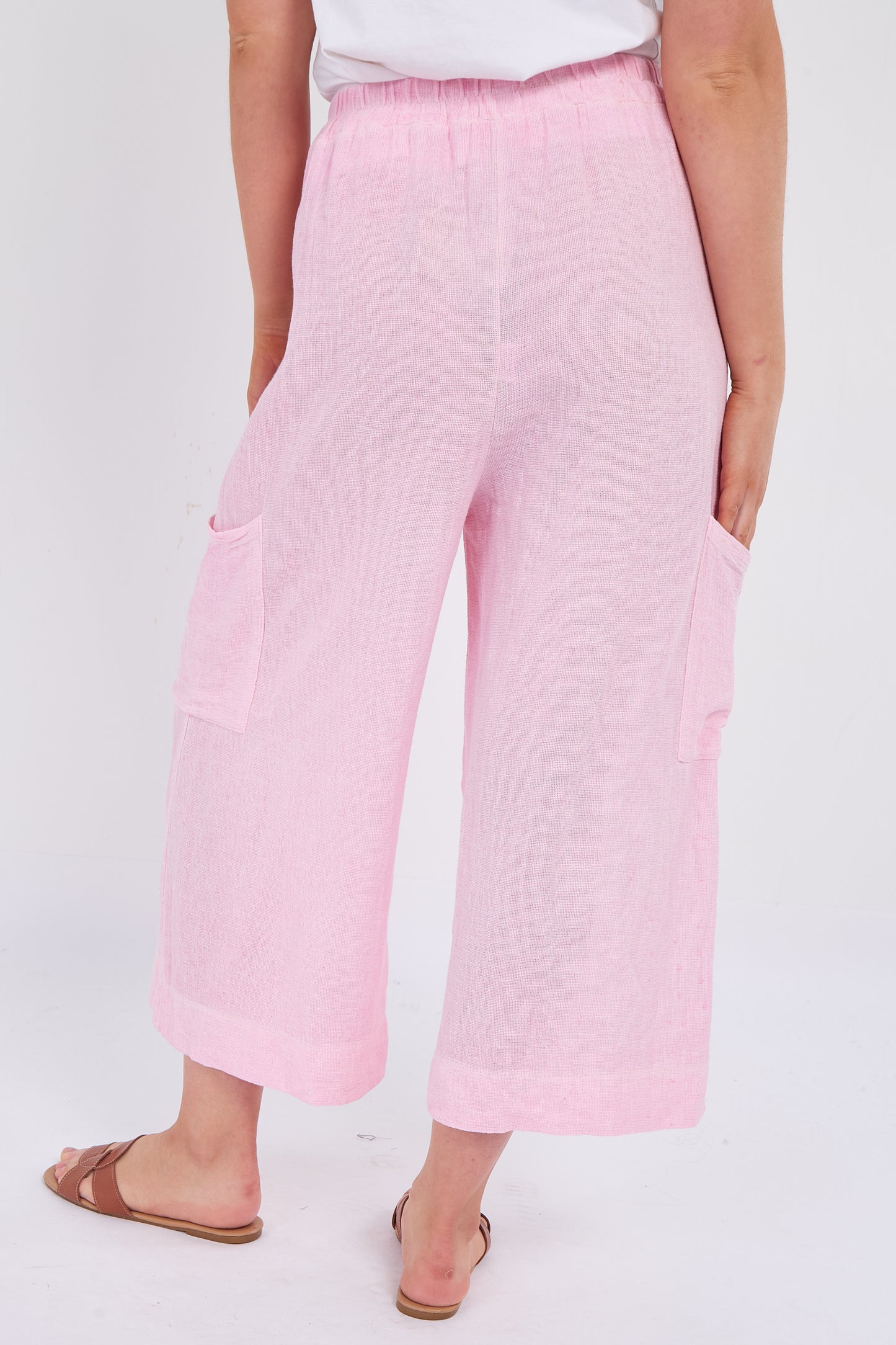 WASHED LINEN  WIDE LEG CROP TROUSERS