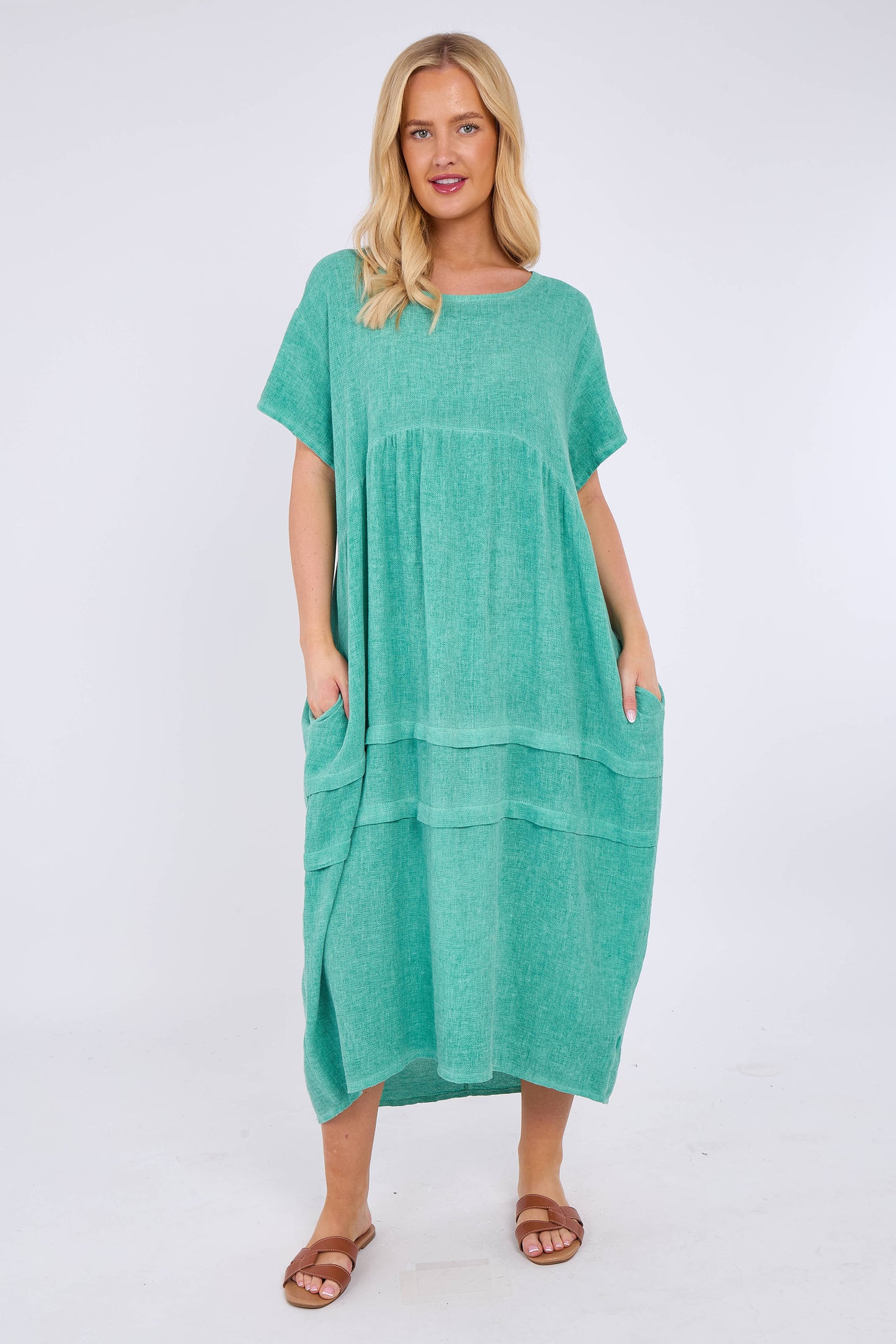 WASHED LINEN SIDE POCKET DRESS