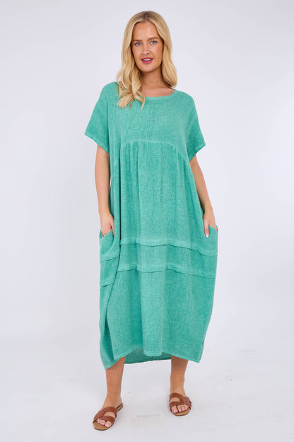 WASHED LINEN SIDE POCKET DRESS