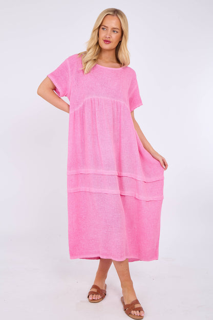 WASHED LINEN SIDE POCKET DRESS