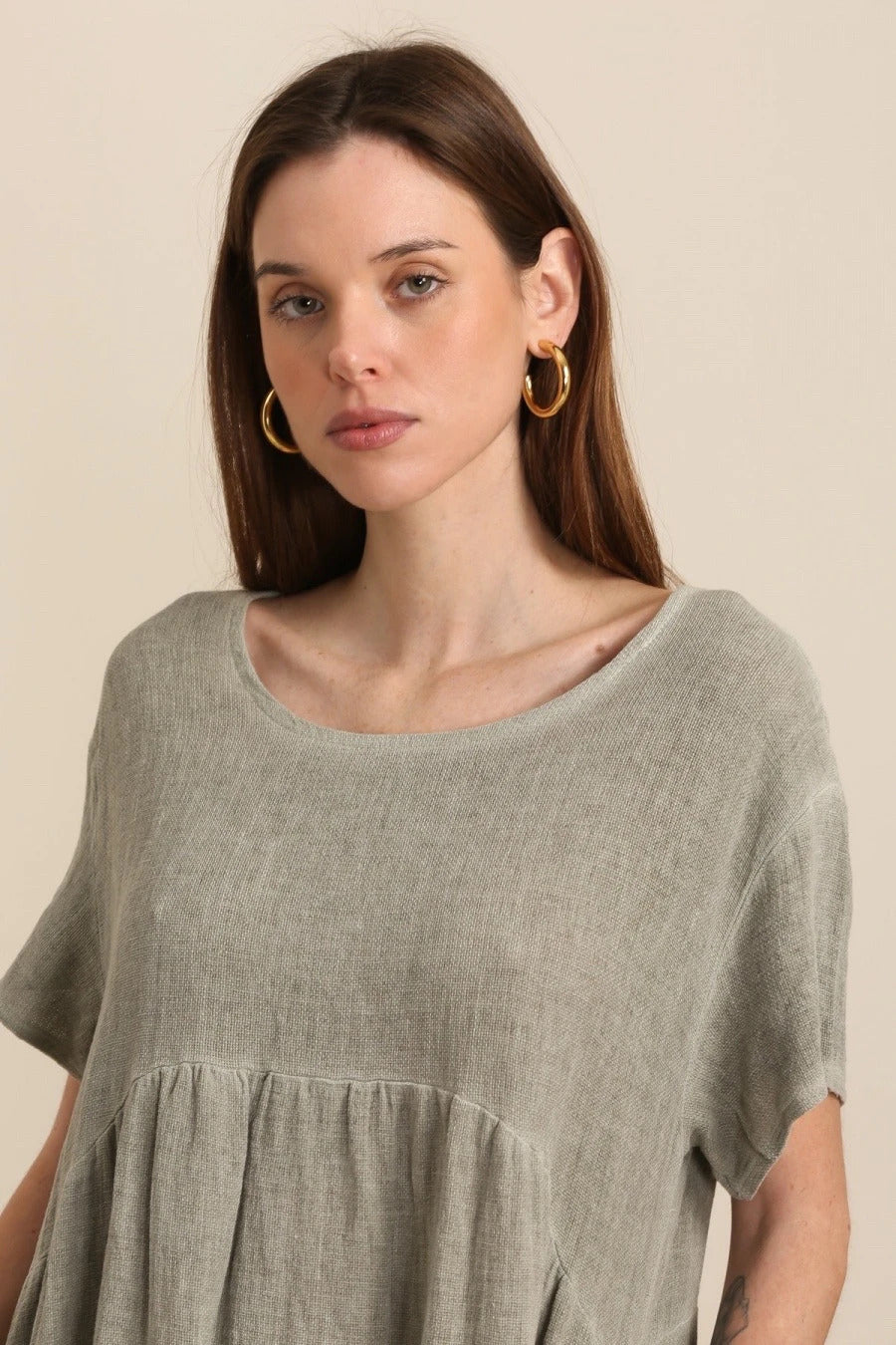 WASHED LINEN SIDE POCKET DRESS