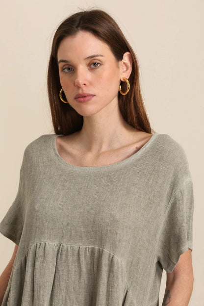 WASHED LINEN SIDE POCKET DRESS