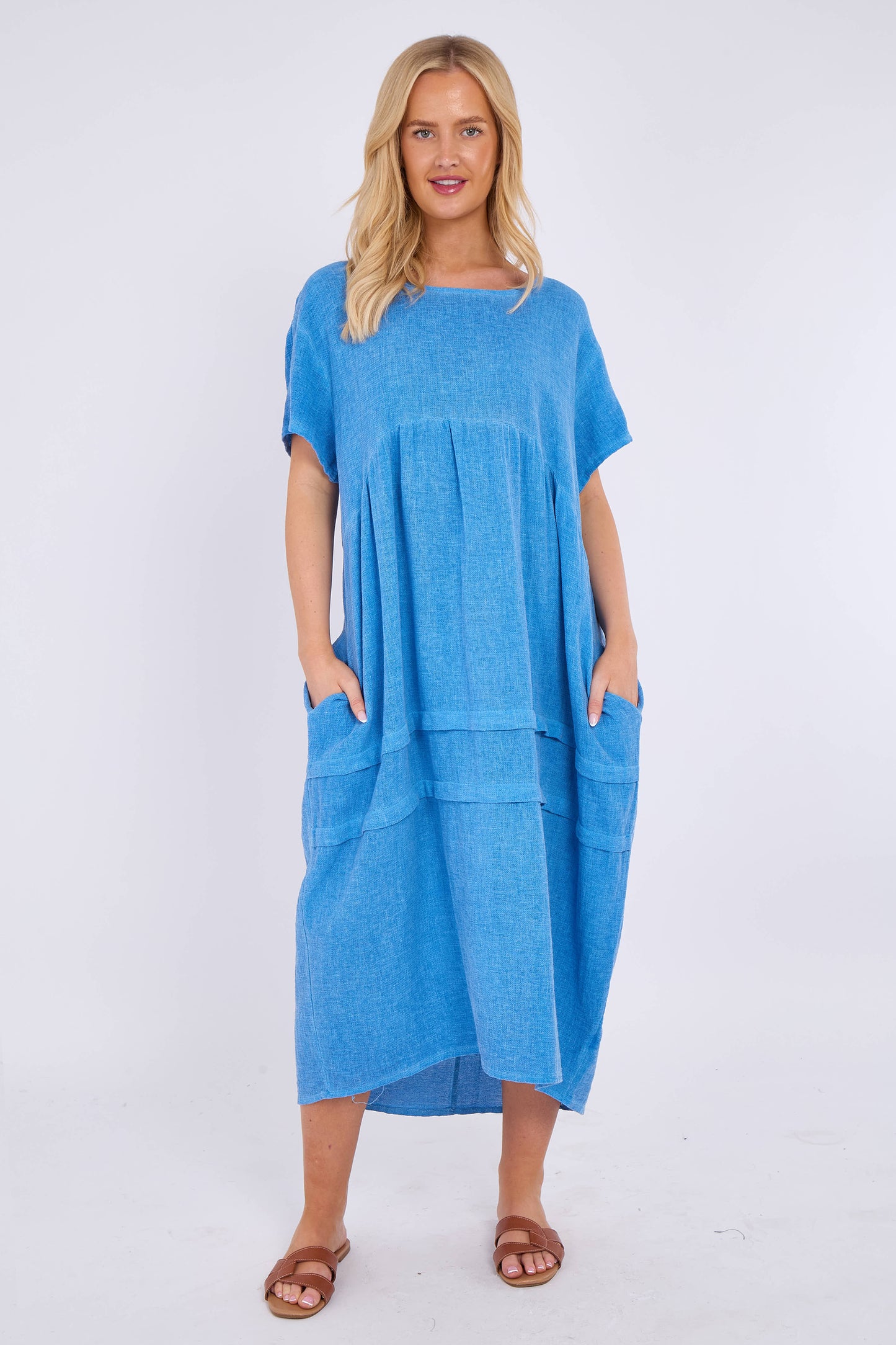 WASHED LINEN SIDE POCKET DRESS
