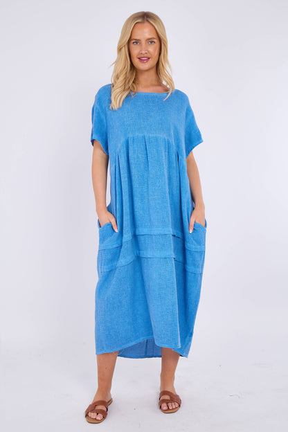 WASHED LINEN SIDE POCKET DRESS