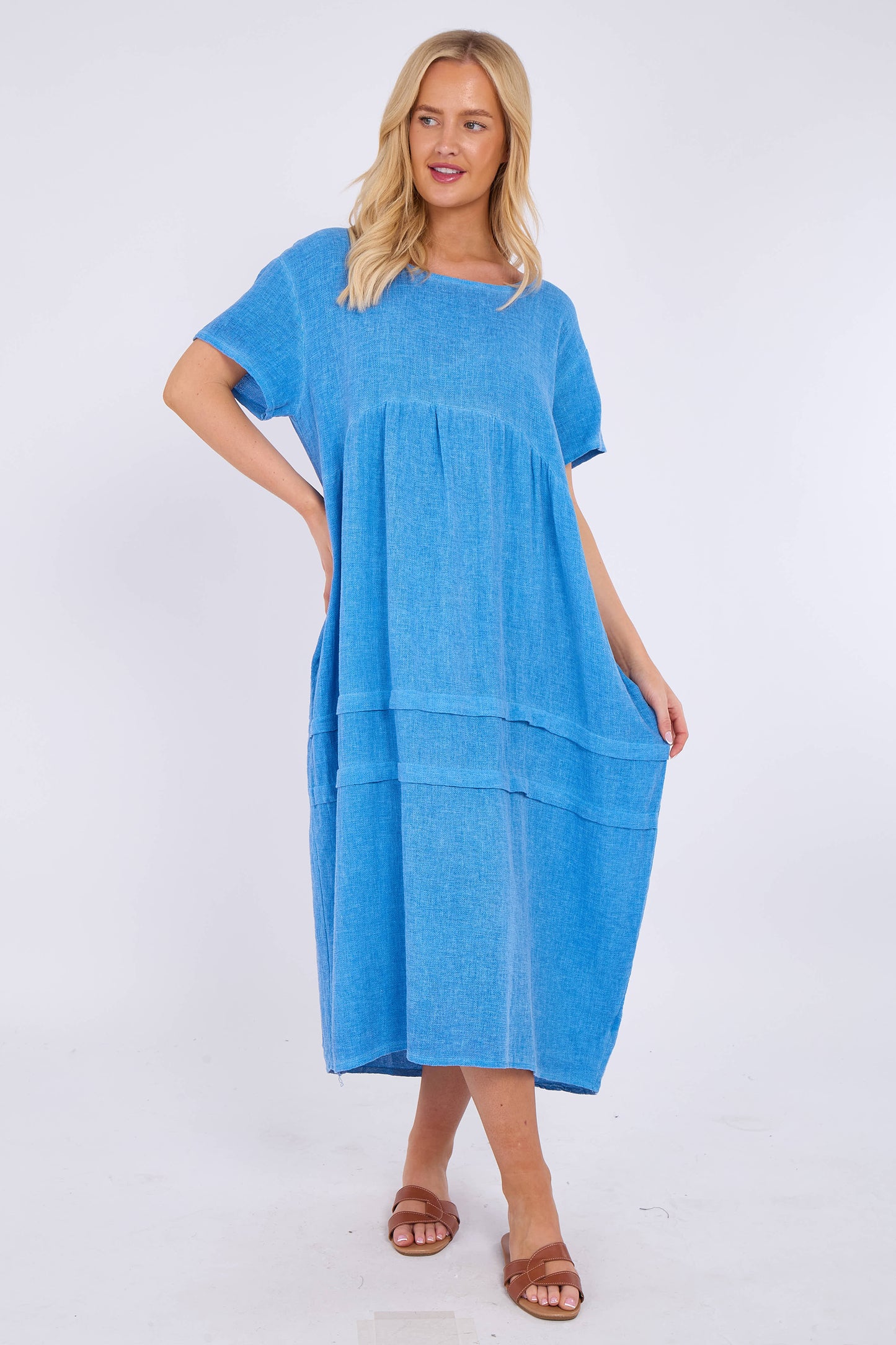 WASHED LINEN SIDE POCKET DRESS