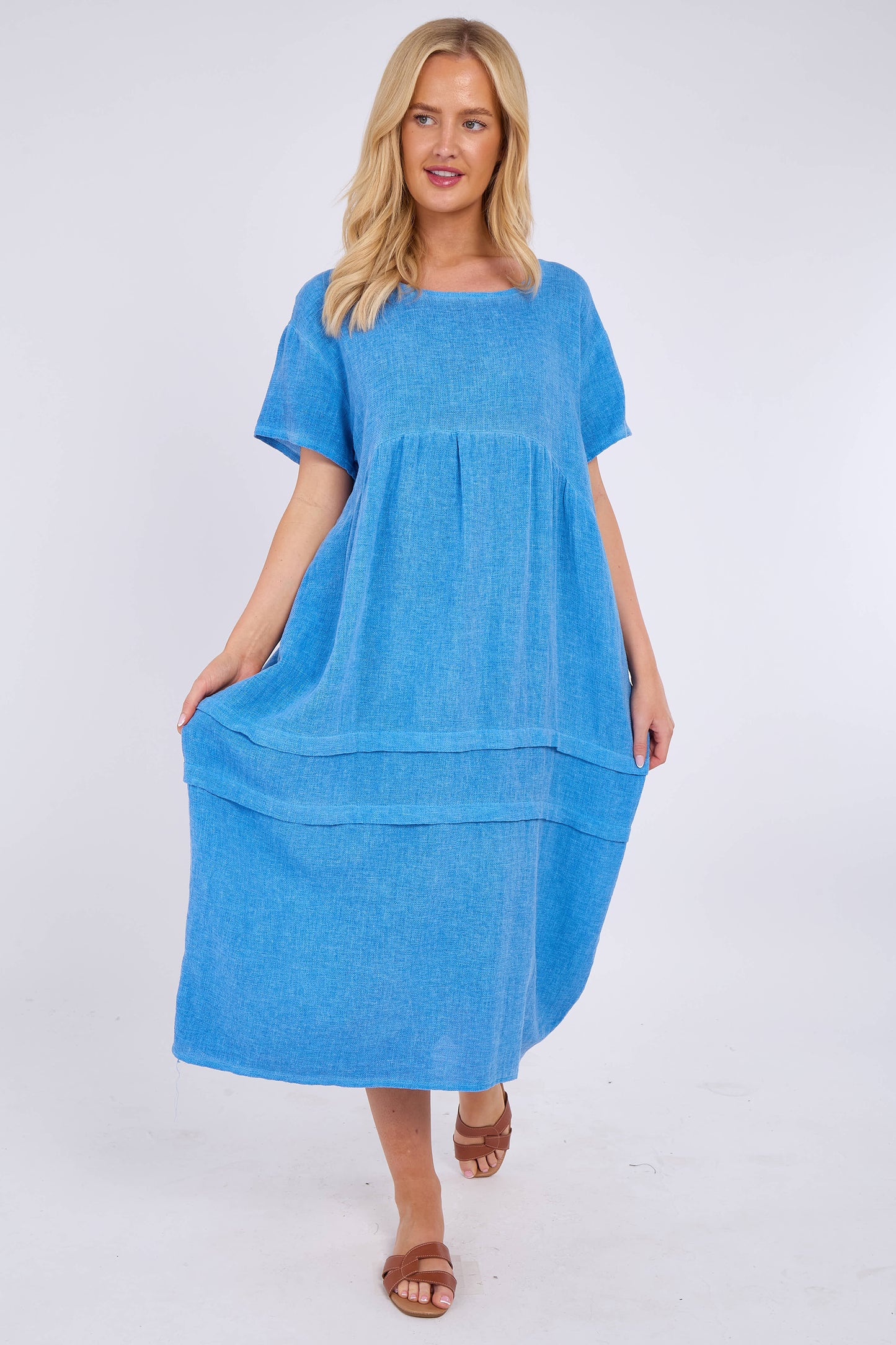 WASHED LINEN SIDE POCKET DRESS