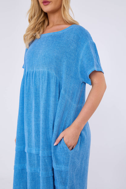 WASHED LINEN SIDE POCKET DRESS