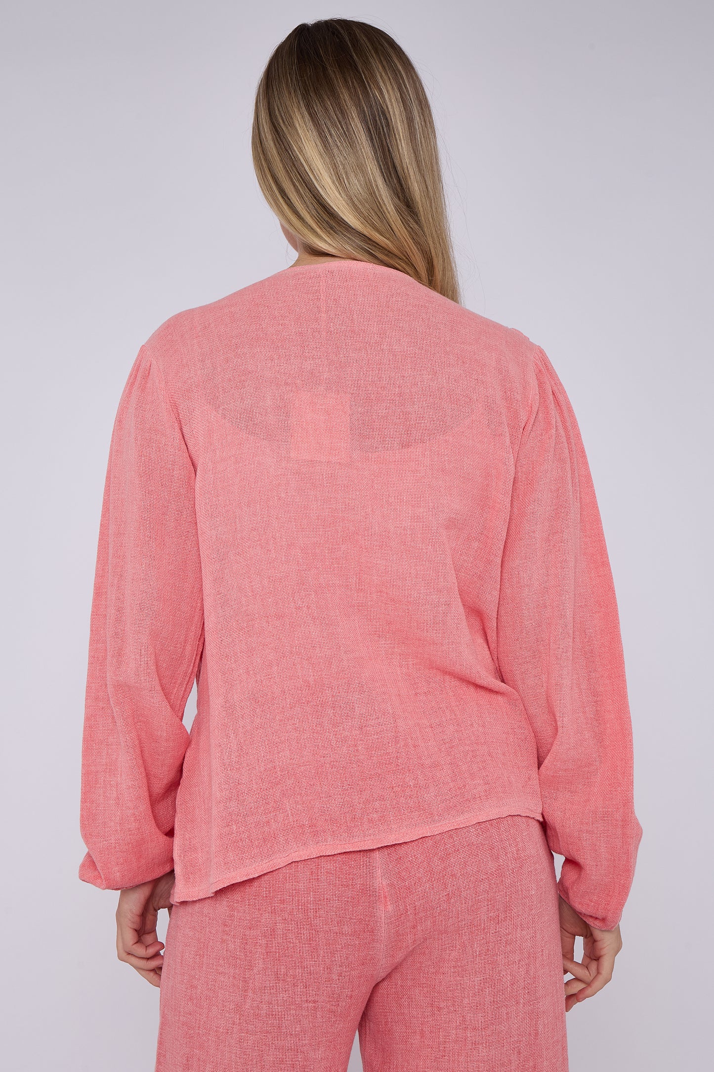 WASHED LINEN ELASTICATED RUCHED TOP