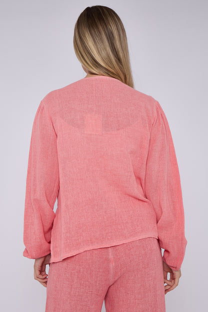 WASHED LINEN ELASTICATED RUCHED TOP