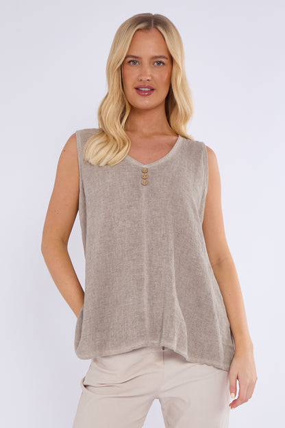 WASHED LINEN THREE BUTTON SEAM VEST